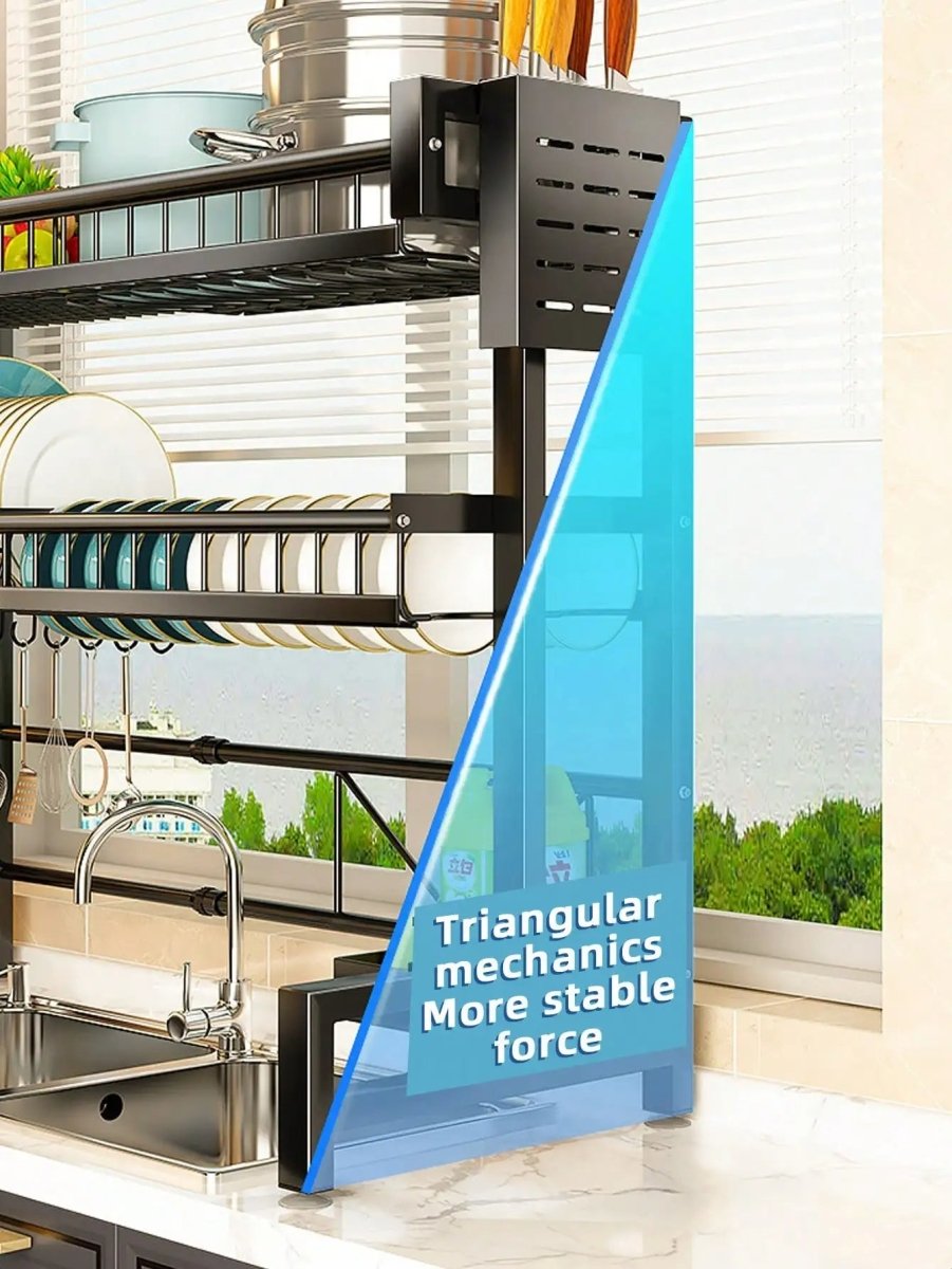 Expandable 2 - Tier Stainless Steel Sink Dish Rack with Cutlery & Chopstick Holders - Androf