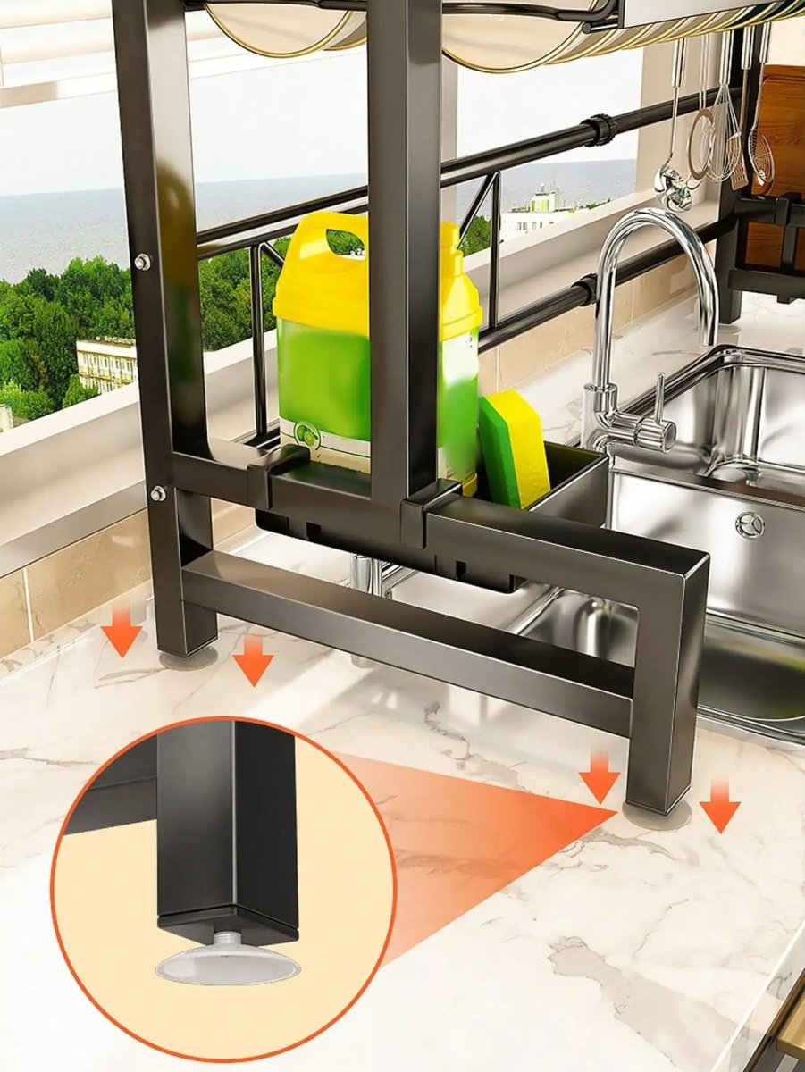 Expandable 2 - Tier Stainless Steel Sink Dish Rack with Cutlery & Chopstick Holders - Androf