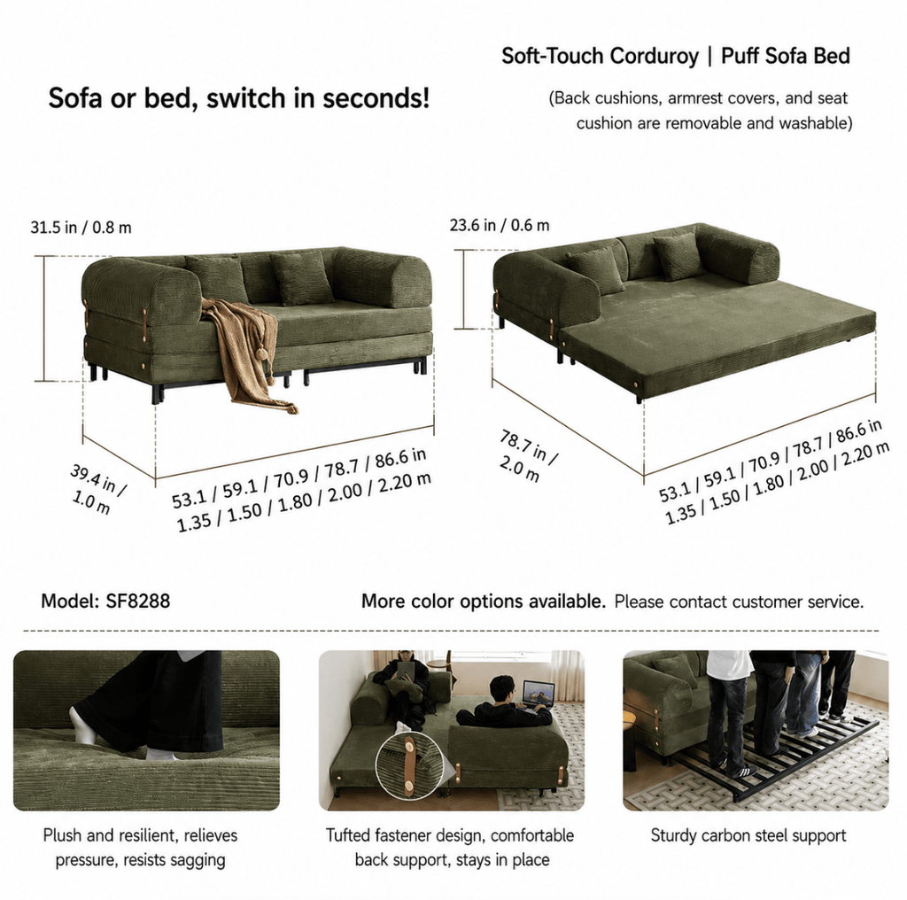 French-Inspired Convertible Sofa Bed with Latex-Enhanced Comfort - Androf