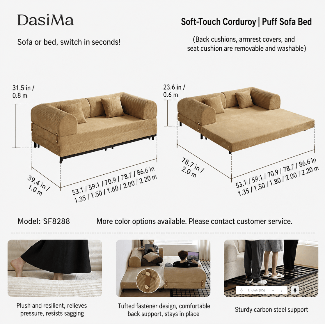 French-Inspired Convertible Sofa Bed with Latex-Enhanced Comfort - Androf