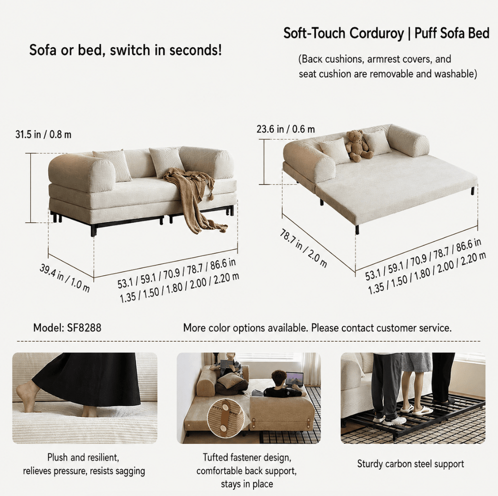French-Inspired Convertible Sofa Bed with Latex-Enhanced Comfort - Androf