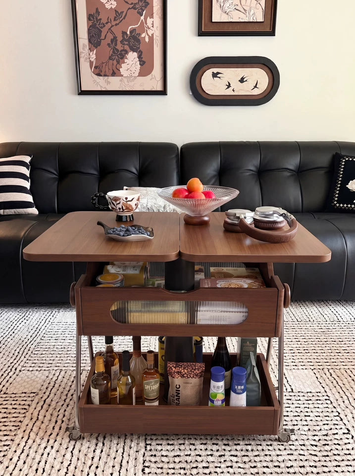 Lift-Up Expandable Rolling Coffee Table with Storage