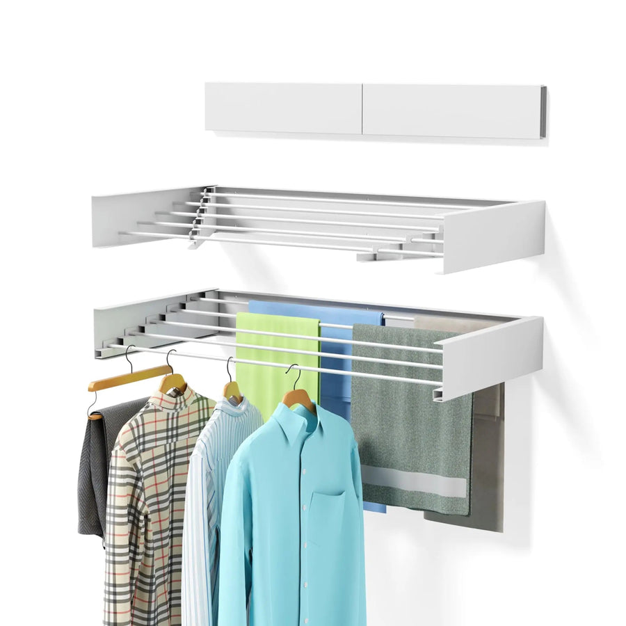 Laundry Drying Rack Collapsible Wall Mounted Clothes Drying Rack Length 80cm&1meter 5 Aluminum Rods, 60lb Capacity Laundry Racks - Androf