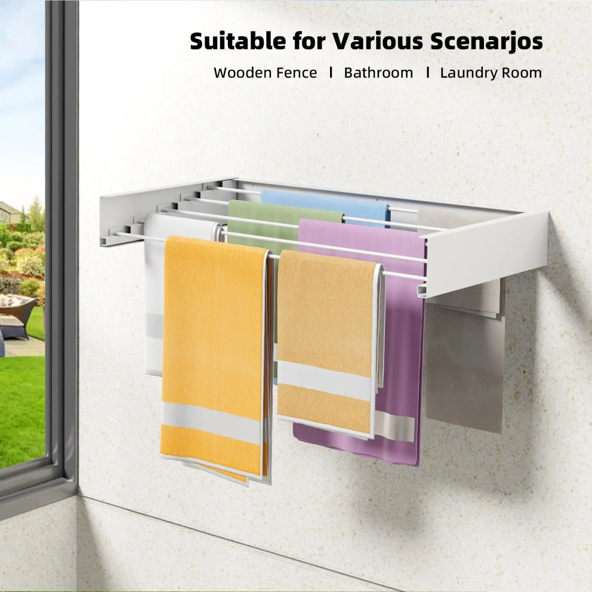 Laundry Drying Rack Collapsible Wall Mounted Clothes Drying Rack Length 80cm&1meter 5 Aluminum Rods, 60lb Capacity Laundry Racks - Androf