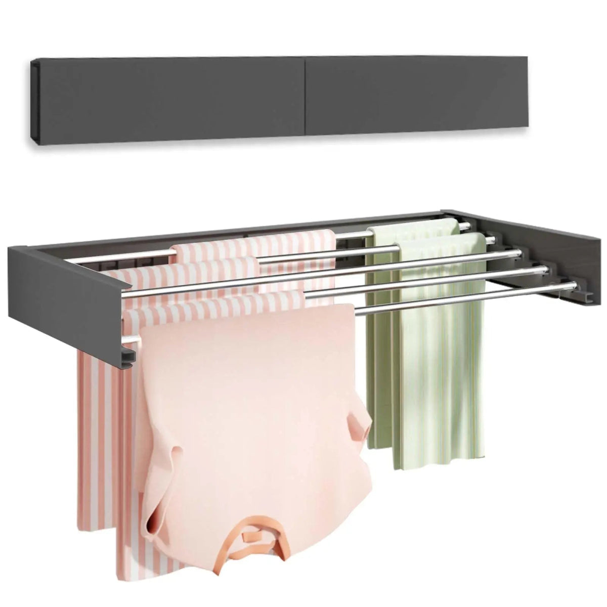 Laundry Drying Rack Collapsible Wall Mounted Clothes Drying Rack Length 80cm&1meter 5 Aluminum Rods, 60lb Capacity Laundry Racks - Androf