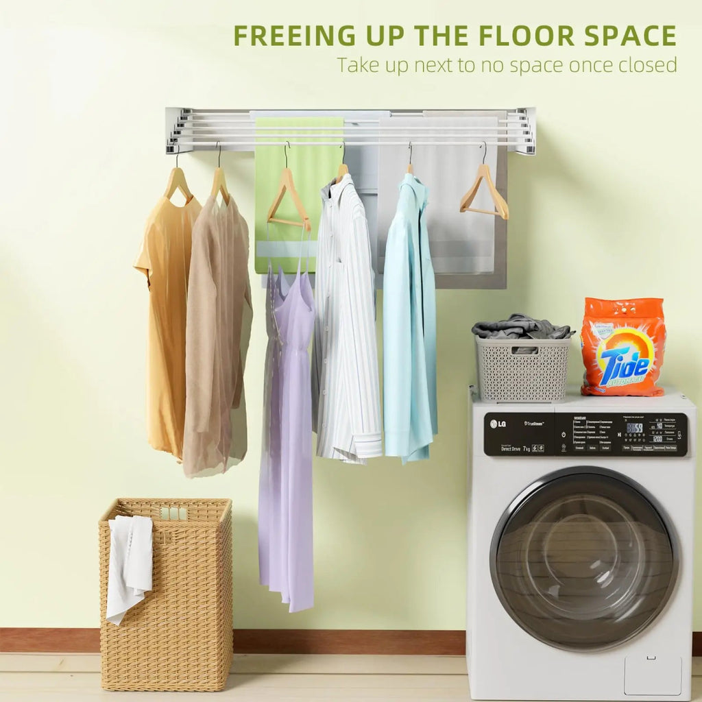 Laundry Drying Rack Collapsible Wall Mounted Clothes Drying Rack Length 80cm&1meter 5 Aluminum Rods, 60lb Capacity Laundry Racks - Androf