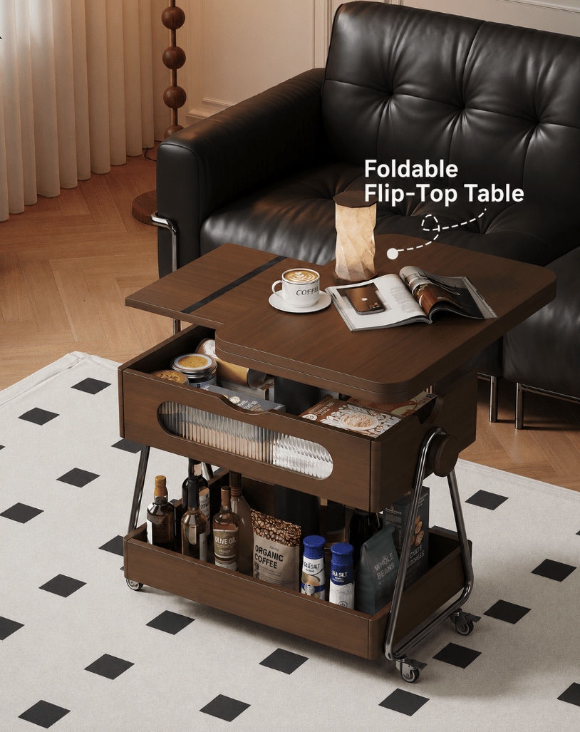 Lift-Up Expandable Rolling Coffee Table with Storage - Androf