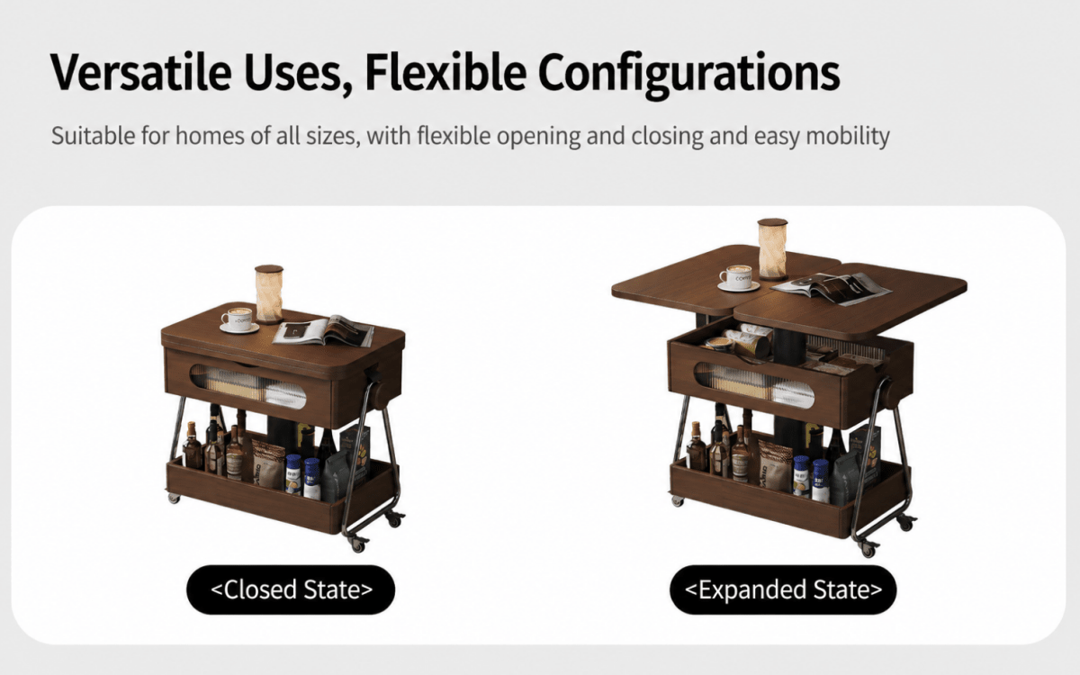 Lift-Up Expandable Rolling Coffee Table with Storage - Androf
