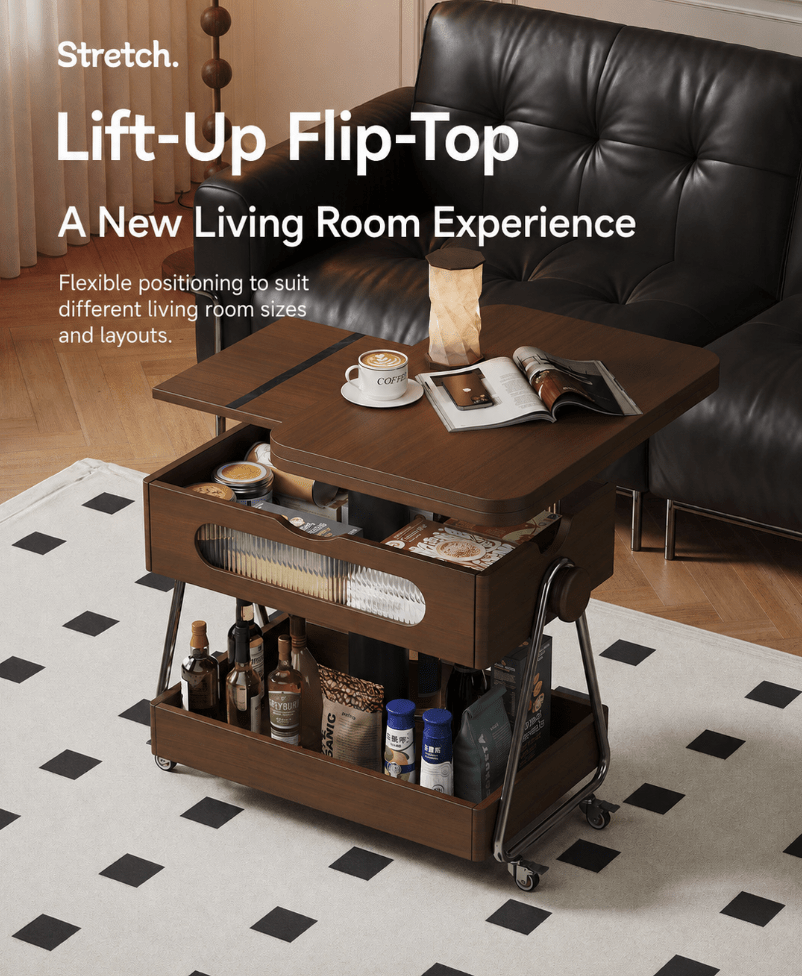 Lift-Up Expandable Rolling Coffee Table with Storage - Androf
