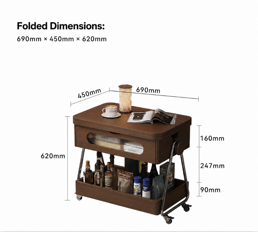Lift-Up Expandable Rolling Coffee Table with Storage - Androf