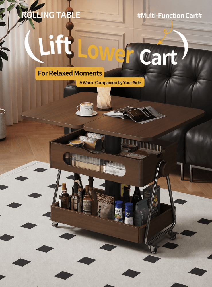 Lift-Up Expandable Rolling Coffee Table with Storage - Androf