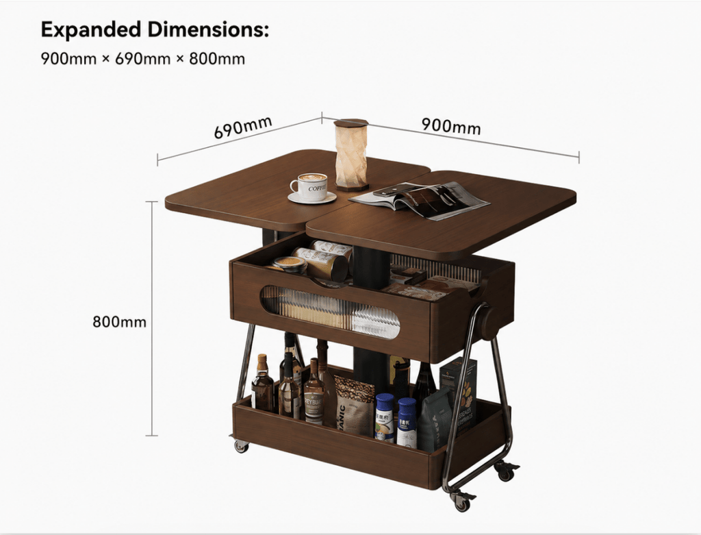Lift-Up Expandable Rolling Coffee Table with Storage - Androf
