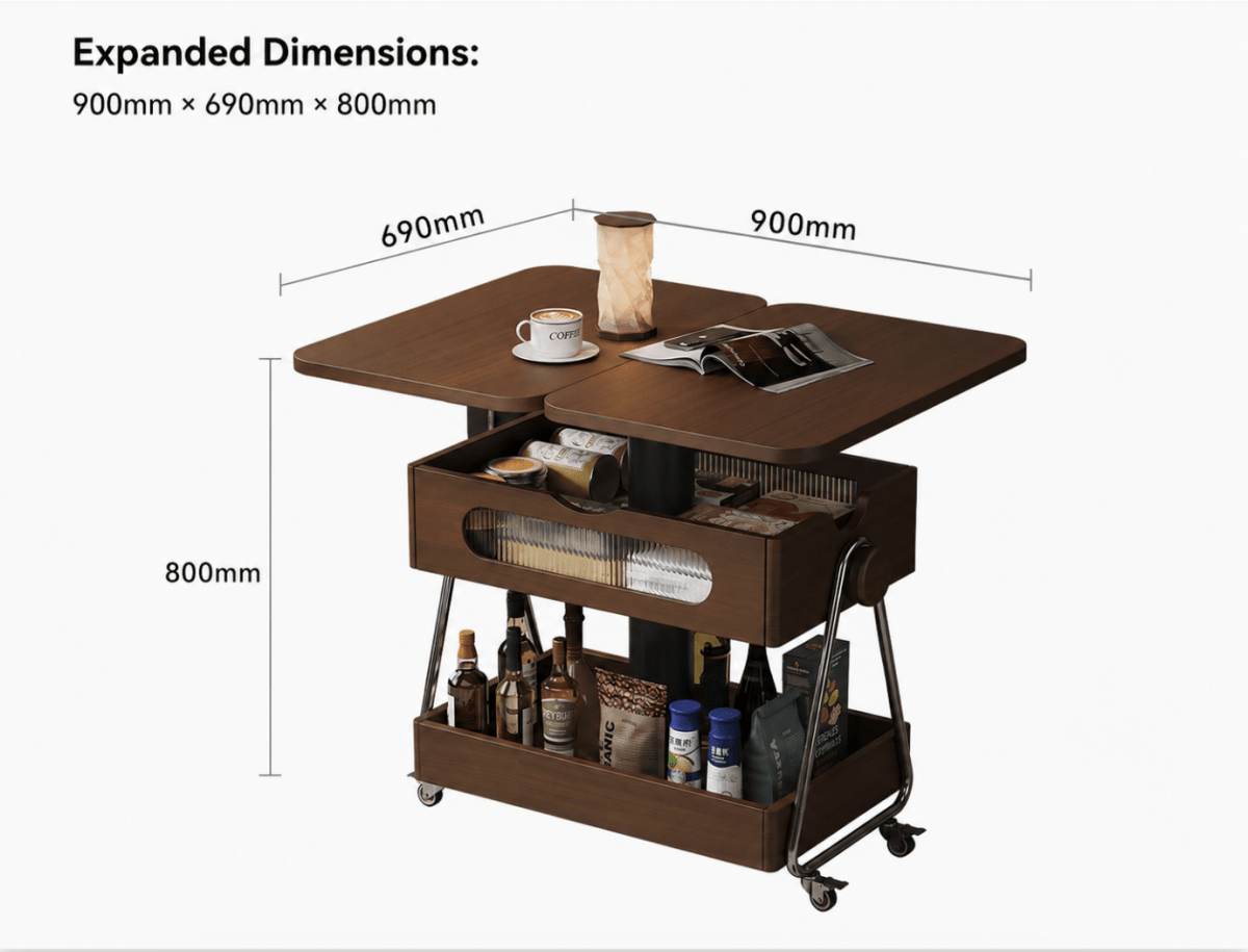 Lift-Up Expandable Rolling Coffee Table with Storage - Androf