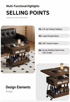 Lift-Up Expandable Rolling Coffee Table with Storage - Androf