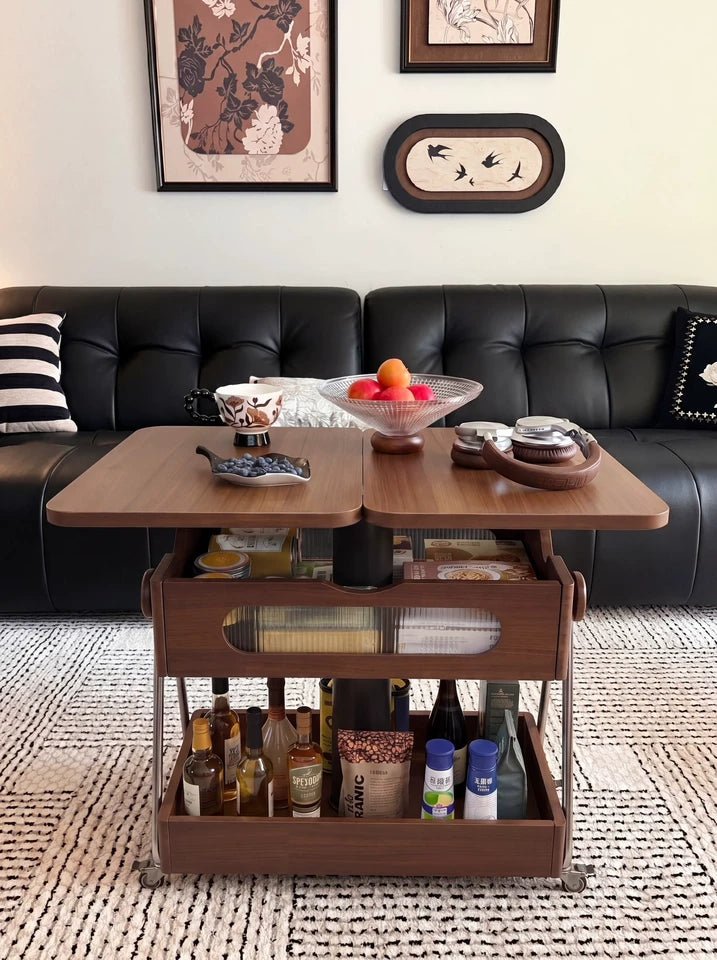 Lift-Up Expandable Rolling Coffee Table with Storage - Androf