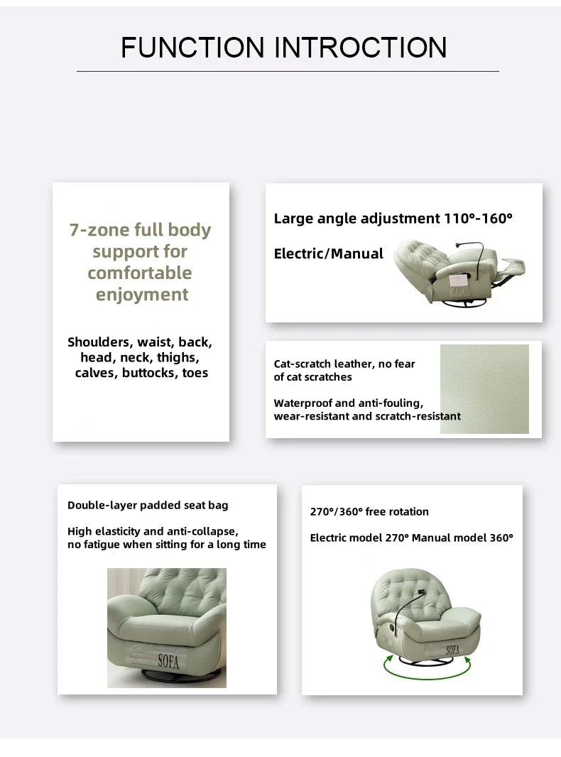 Modern Multifunction Reclining Sofa Chair – 360° Swivel, Adjustable Backrest, Full - Body Comfort - Androf