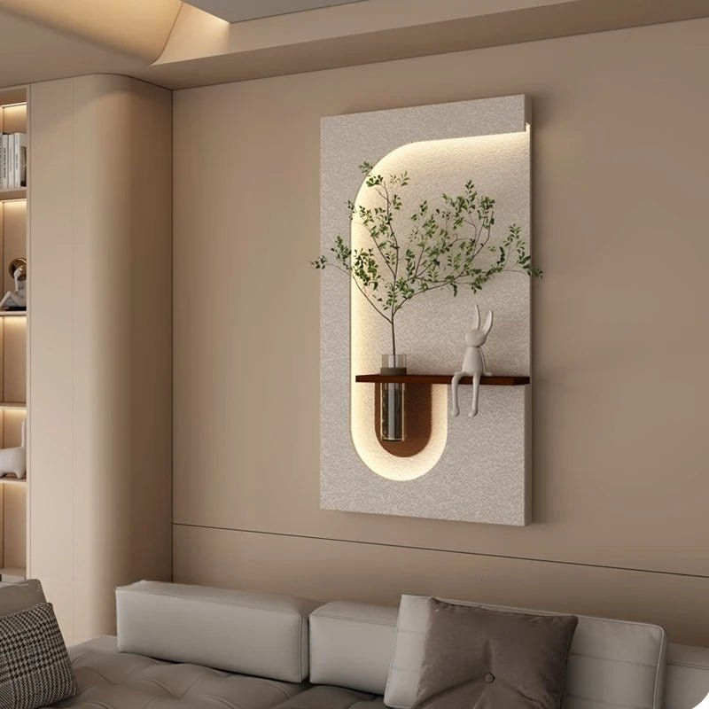 Modern Wall - Mounted LED Art Shelf with Glass Vase - Androf