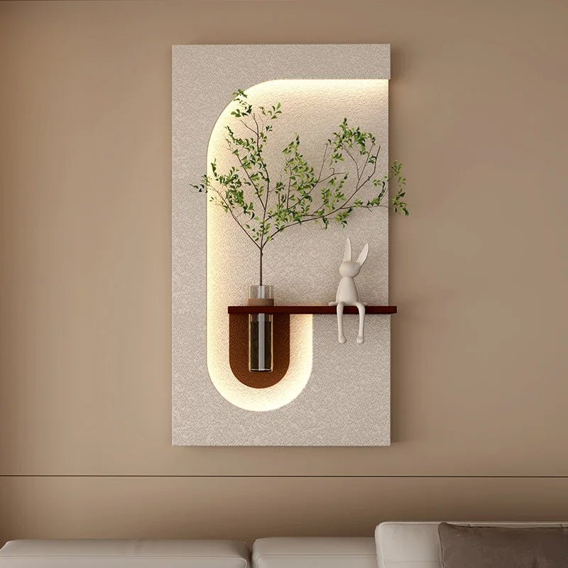 Modern Wall - Mounted LED Art Shelf with Glass Vase - Androf
