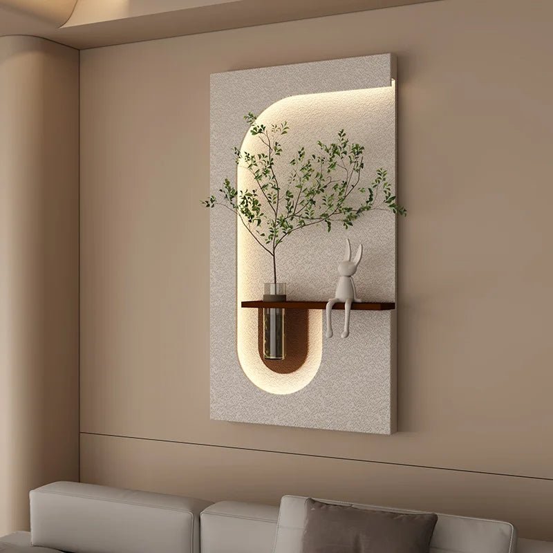 Modern Wall - Mounted LED Art Shelf with Glass Vase - Androf