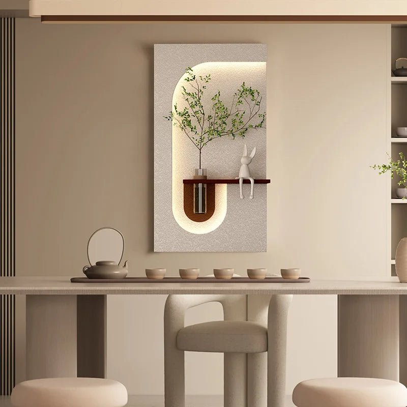 Modern Wall - Mounted LED Art Shelf with Glass Vase - Androf