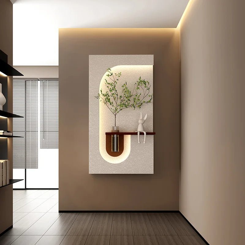 Modern Wall - Mounted LED Art Shelf with Glass Vase - Androf