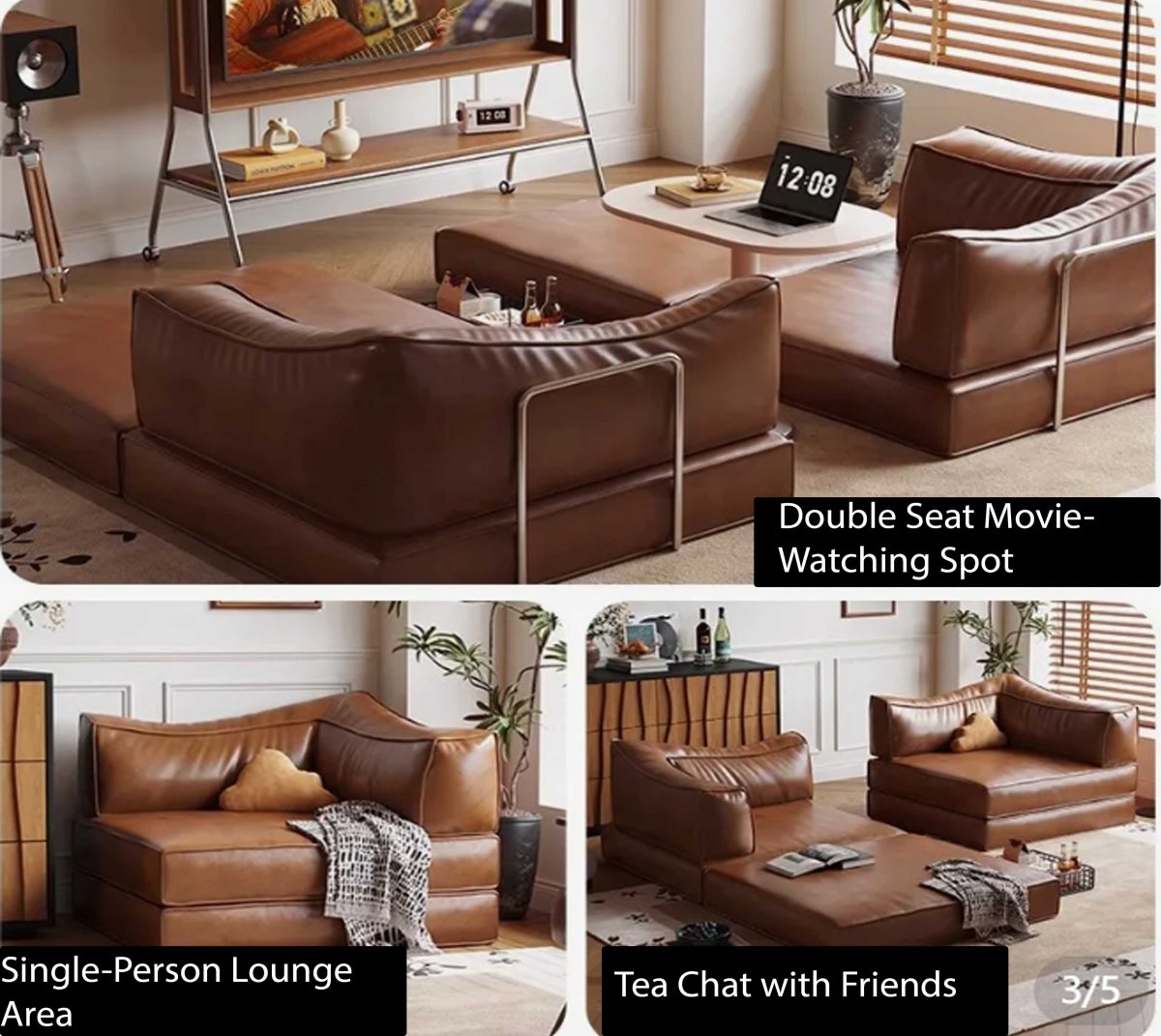 Modular Oil Wax Leather Sofa Bed - Androf