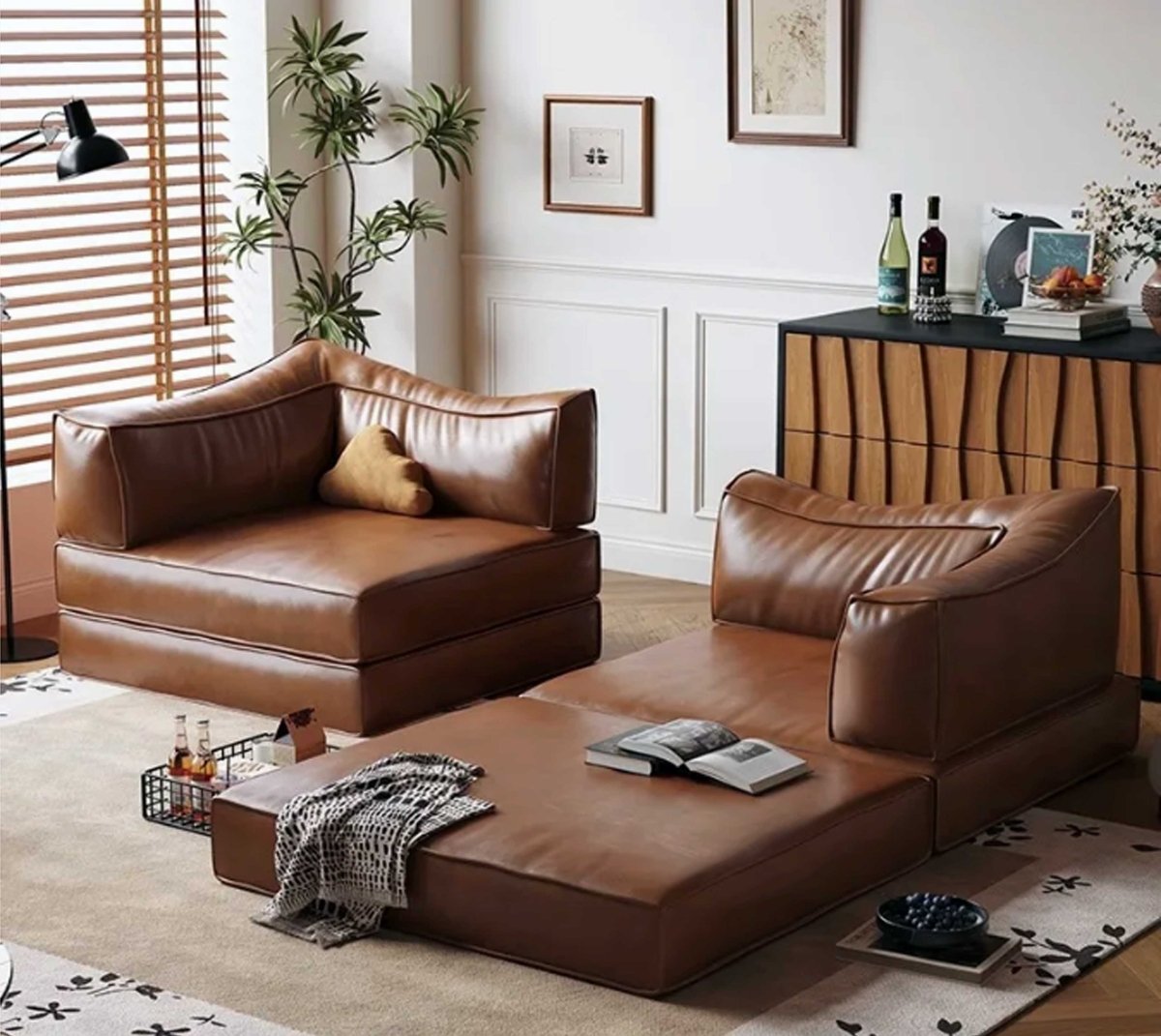 Modular Oil Wax Leather Sofa Bed - Androf