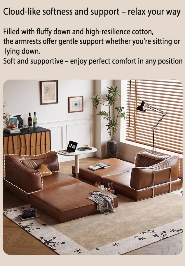 Modular Oil Wax Leather Sofa Bed - Androf