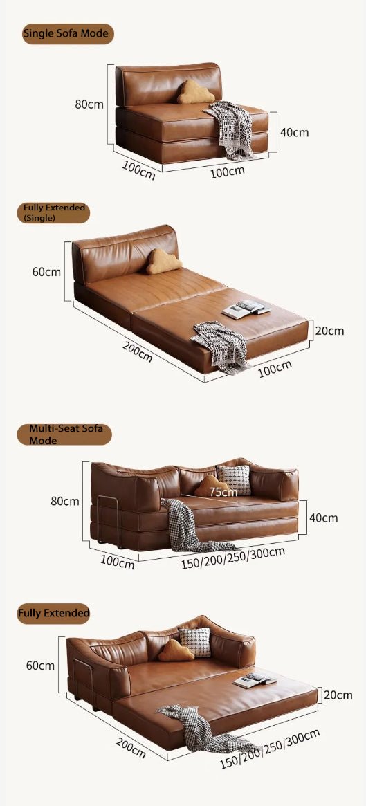 Modular Oil Wax Leather Sofa Bed - Androf
