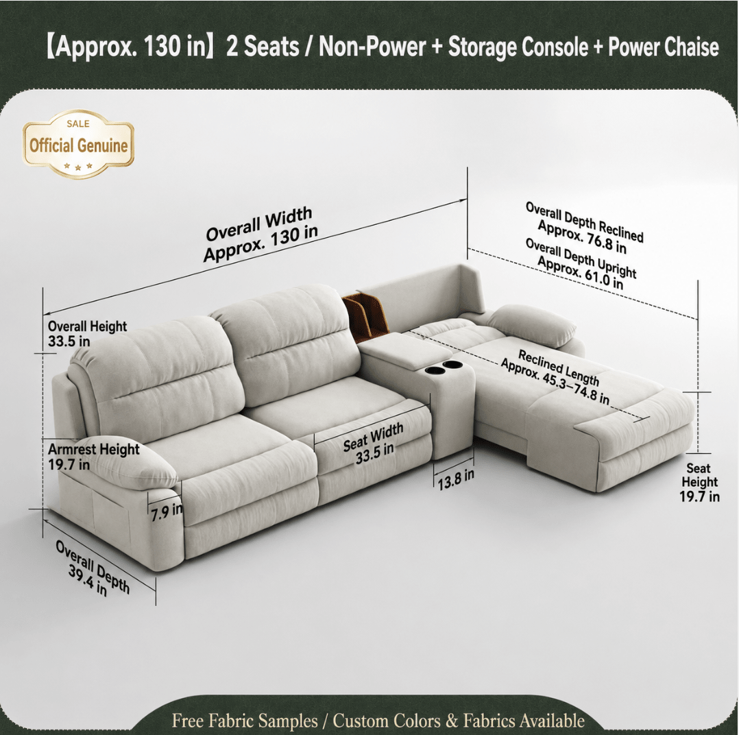 Modular Zero-Wall Power Reclining Sectional Sofa with Storage Console - Androf
