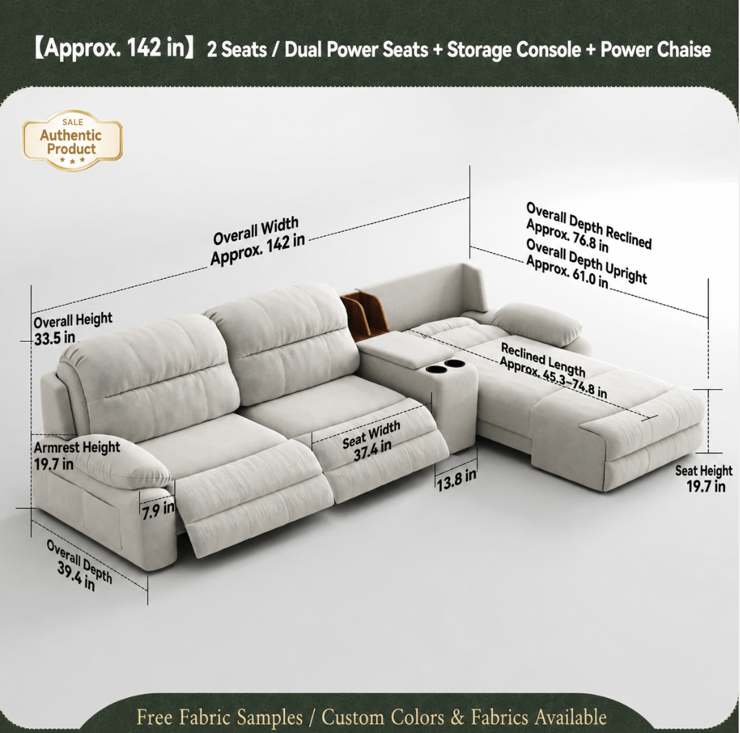 Modular Zero-Wall Power Reclining Sectional Sofa with Storage Console - Androf