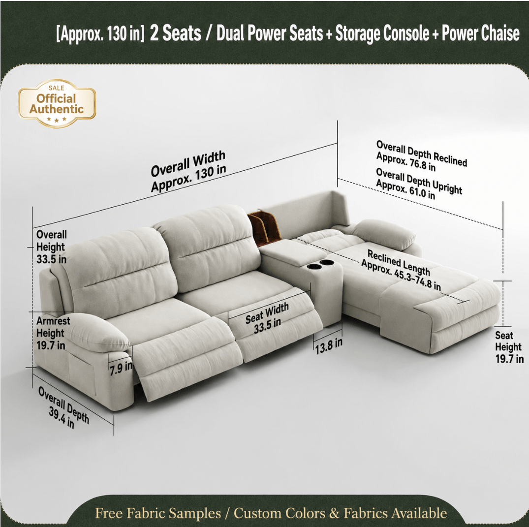 Modular Zero-Wall Power Reclining Sectional Sofa with Storage Console - Androf