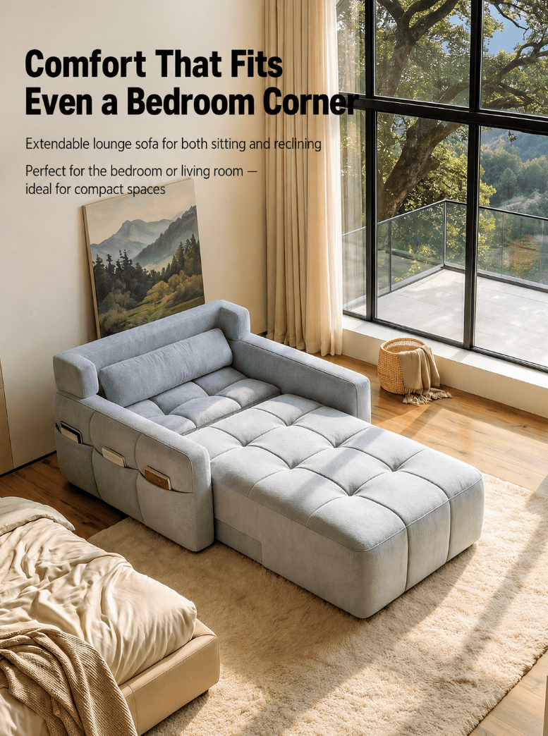 Motorized Convertible Chaise Lounge Sofa Bed with One-Touch Recline - Androf