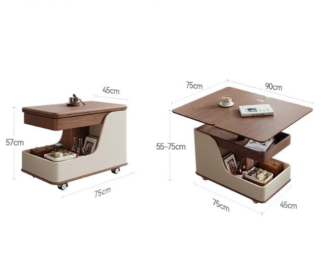 Multifunctional Convertible Lift - Top Coffee Table – Walnut & Cream Finish - Androf