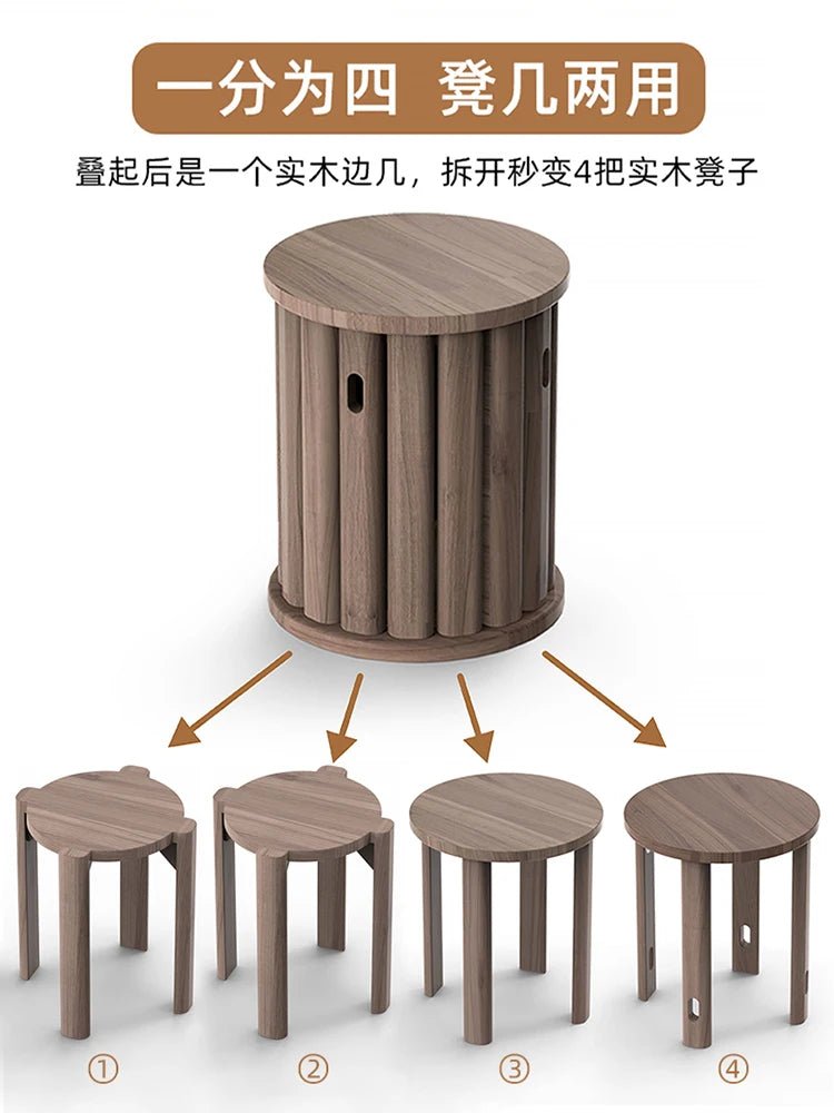 Multifunctional Wooden Side Table - Transforms into 4 Practical Stools - Androf