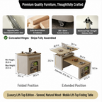 Transforming Solid Wood Lift-Top Coffee & Dining Table with Storage
