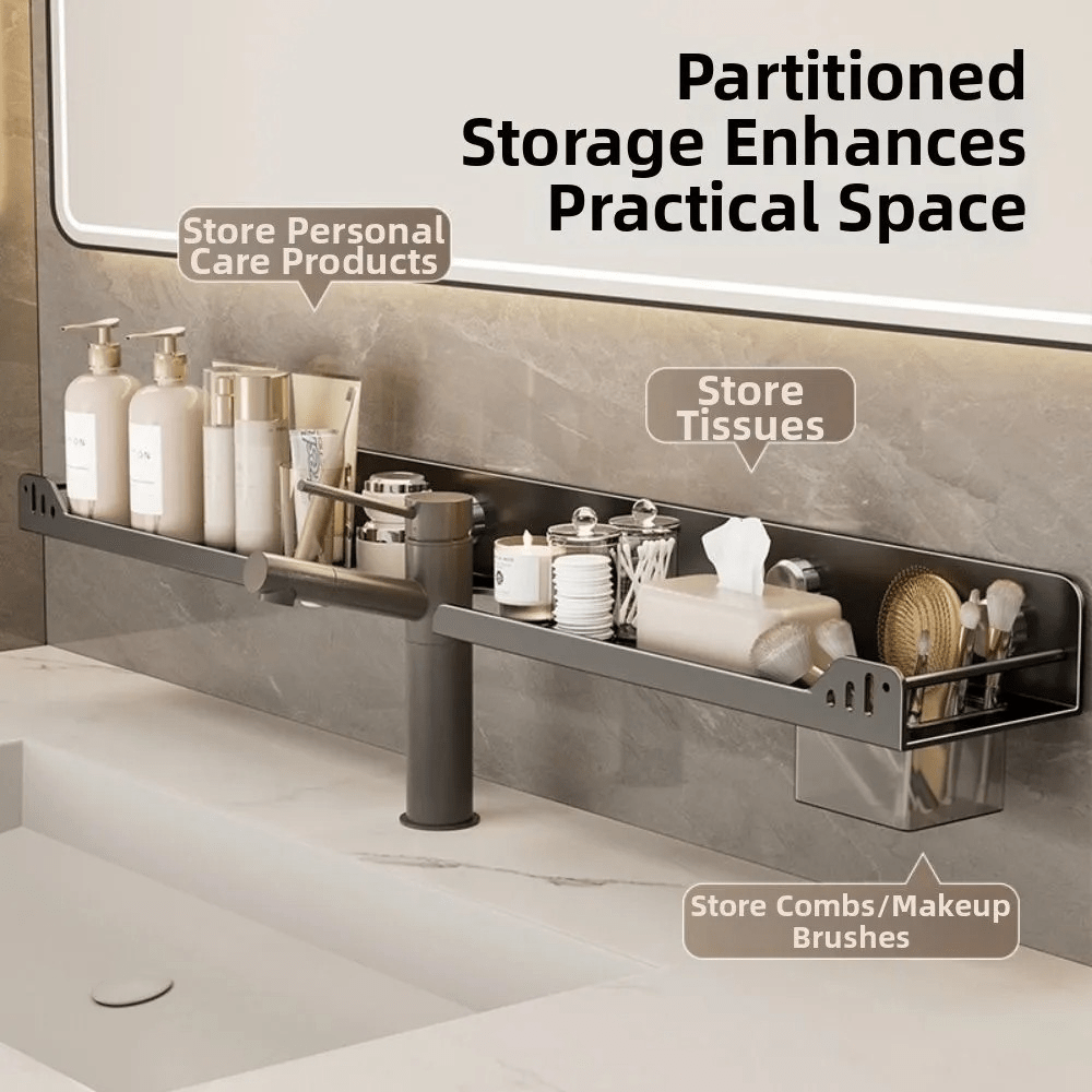 No - Drill Over - the - Faucet Storage Shelf with Suction Cups - Androf