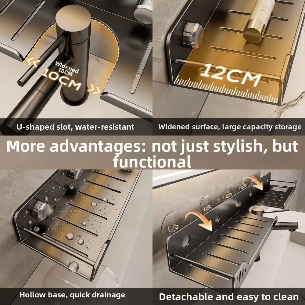 No - Drill Over - the - Faucet Storage Shelf with Suction Cups - Androf