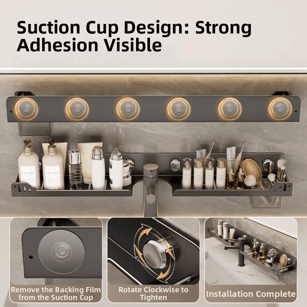 No - Drill Over - the - Faucet Storage Shelf with Suction Cups - Androf