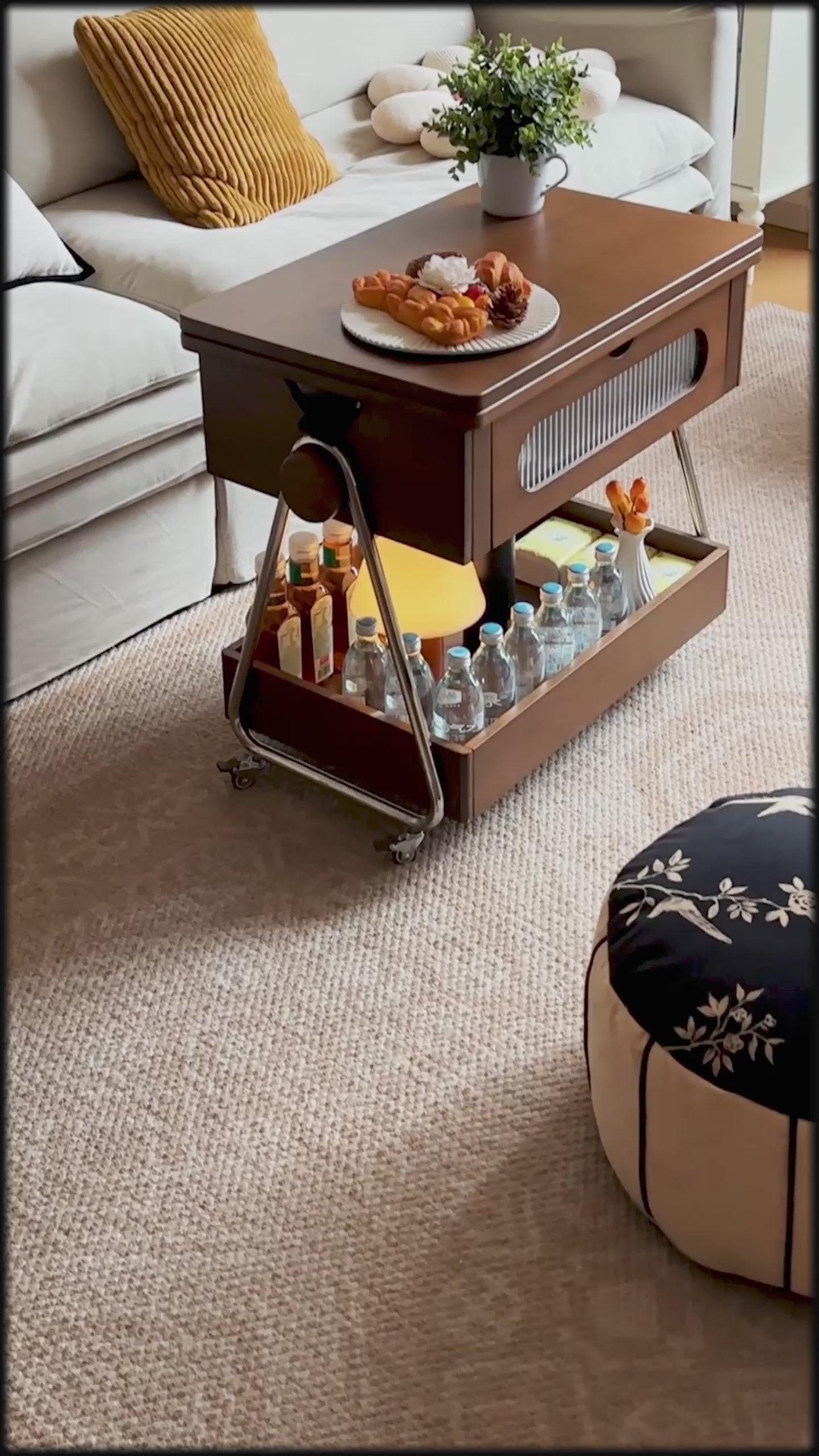 Lift-Up Expandable Rolling Coffee Table with Storage
