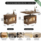 Solid Wood Transforming Coffee Table with Lift-Top & Storage
