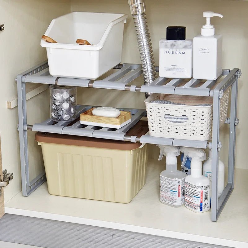 Under Sink Organizer 2 Tier Multipurpose Retractable Shelf Cabinet Organizer Under Sink Storage Rack Bathroom Kitchen Organizer - Androf