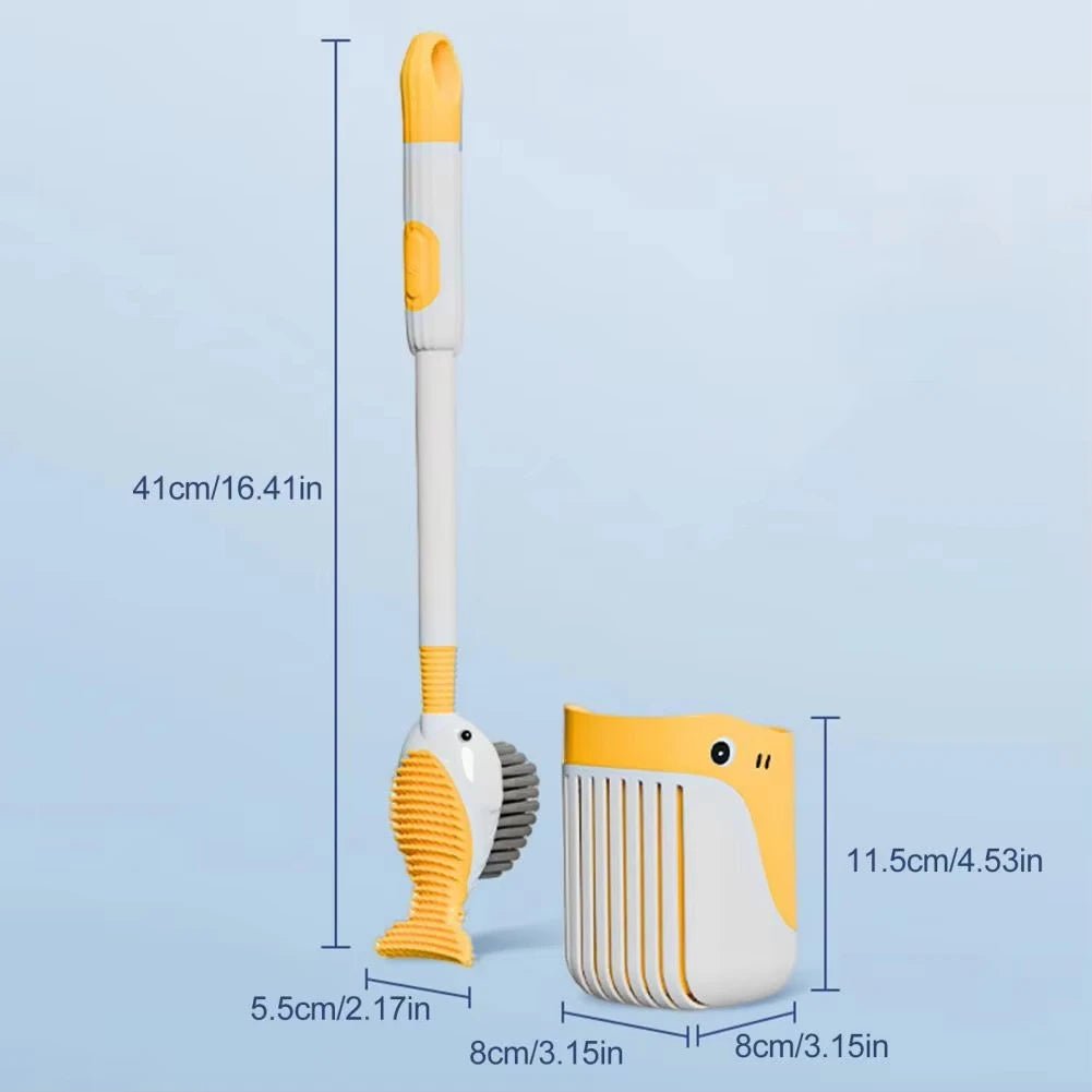 Whale - Shaped 360° Toilet Brush with Silicone Head & Wall - Mounted Holder - Androf
