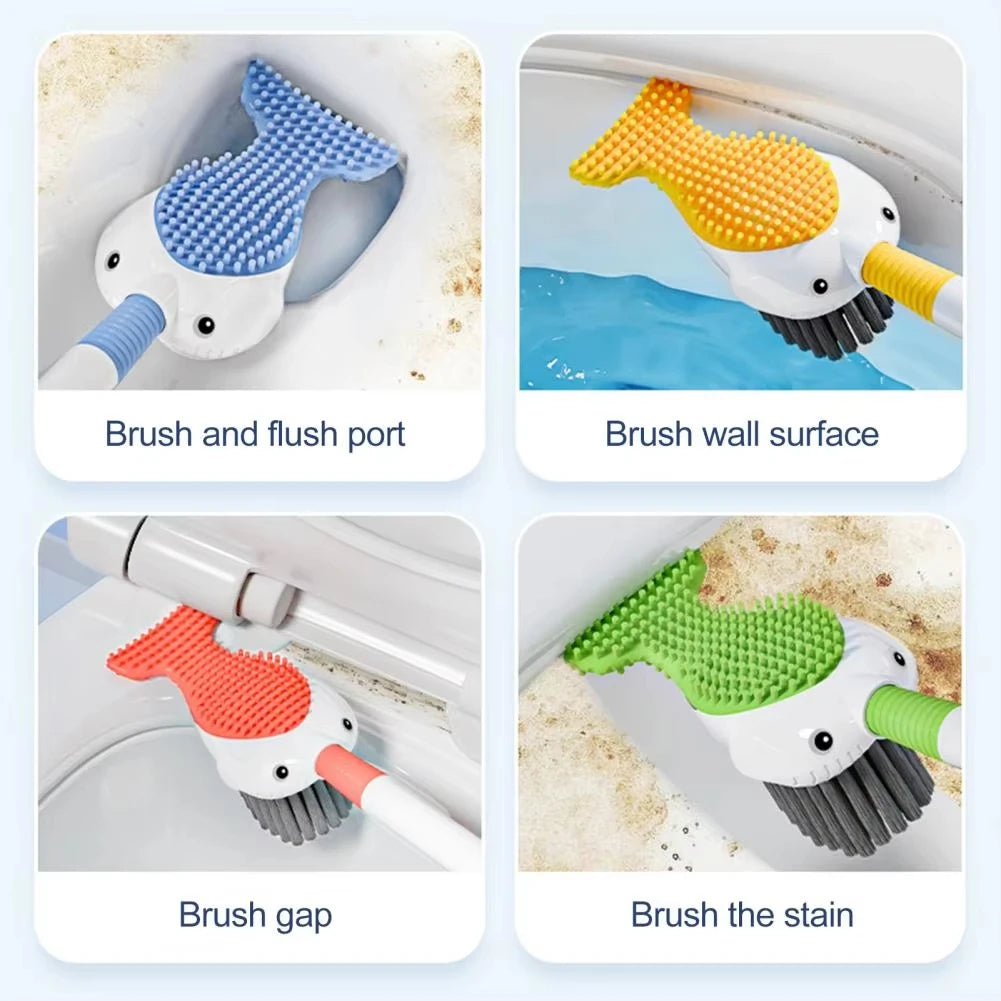 Brosse WC 360° en forme de baleine avec tête en silicone et support mural Image secondaire du produit