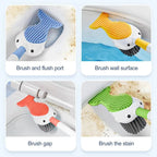 Whale - Shaped 360° Toilet Brush with Silicone Head & Wall - Mounted Holder - Androf