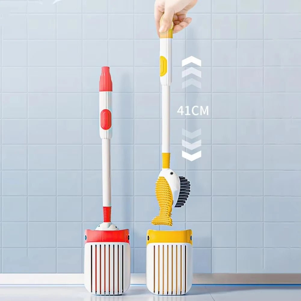 Whale - Shaped 360° Toilet Brush with Silicone Head & Wall - Mounted Holder - Androf