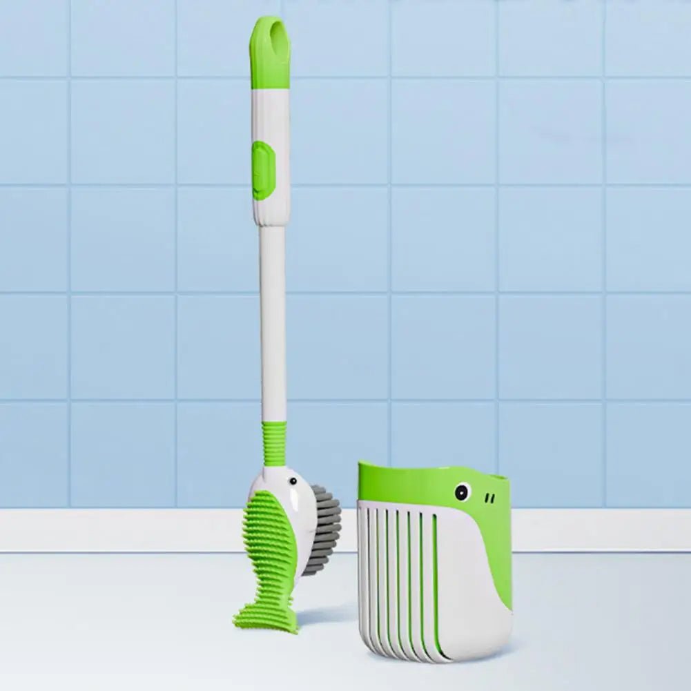Whale - Shaped 360° Toilet Brush with Silicone Head & Wall - Mounted Holder - Androf