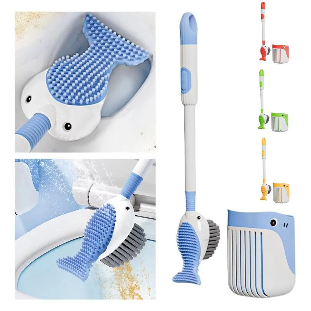 Whale - Shaped 360° Toilet Brush with Silicone Head & Wall - Mounted Holder - Androf
