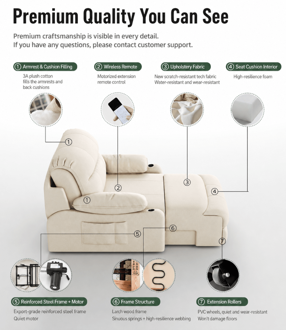 Zero-Wall Power Recliner Chair with Lay-Flat Bed, Cup Holders & Optional Massage - Androf