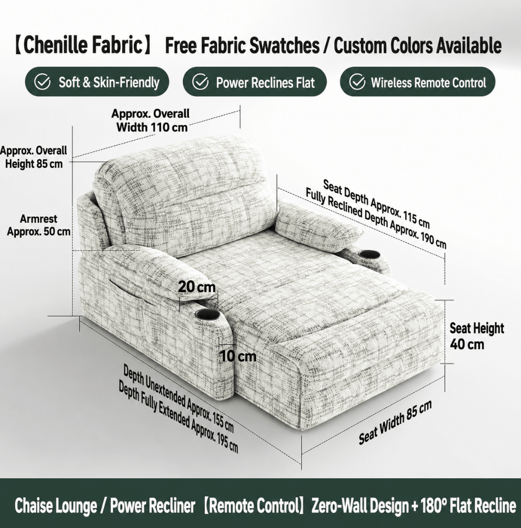 Zero-Wall Power Recliner Chair with Lay-Flat Bed, Cup Holders & Optional Massage - Androf